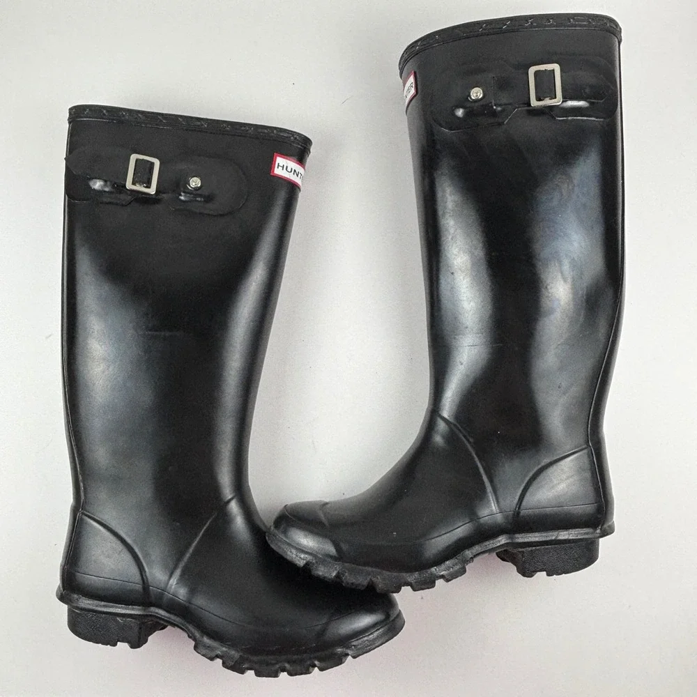 Hunter Huntress Gloss Rain Boots Womens 5 Black Waterproof Festival Outdoor